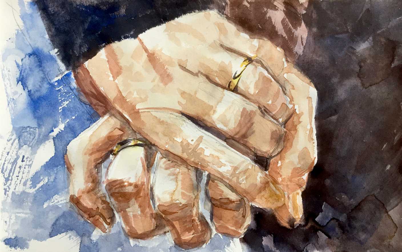 Handgebaar, aquarel in schetsboek.