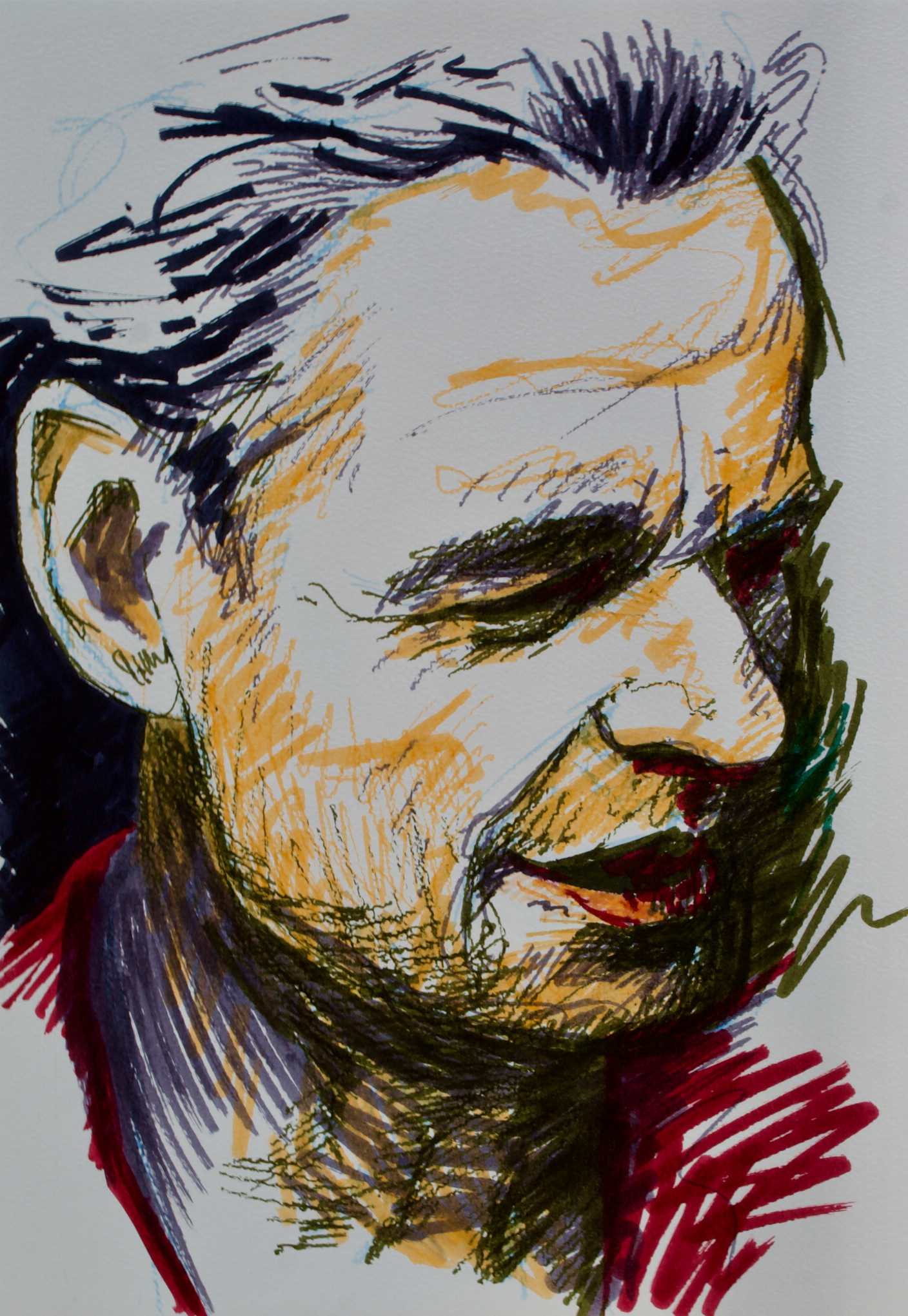 Portret in markers van Dave Gahan, zanger van Depeche Mode.