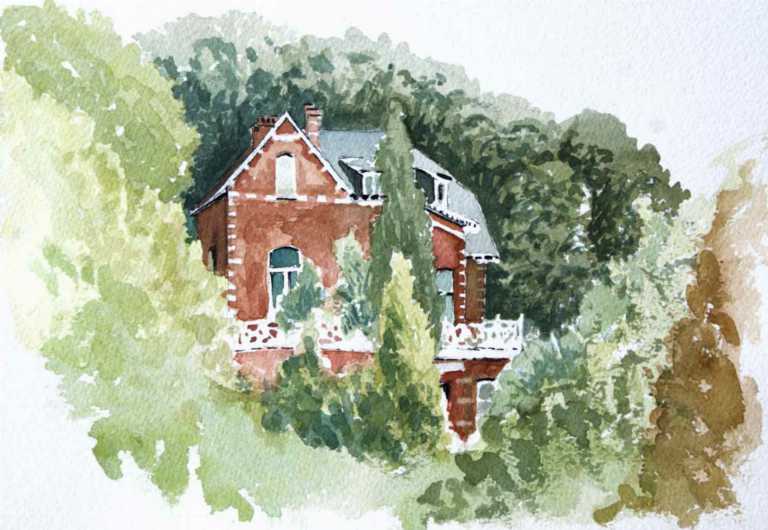 Schilderij 'House on the hill'