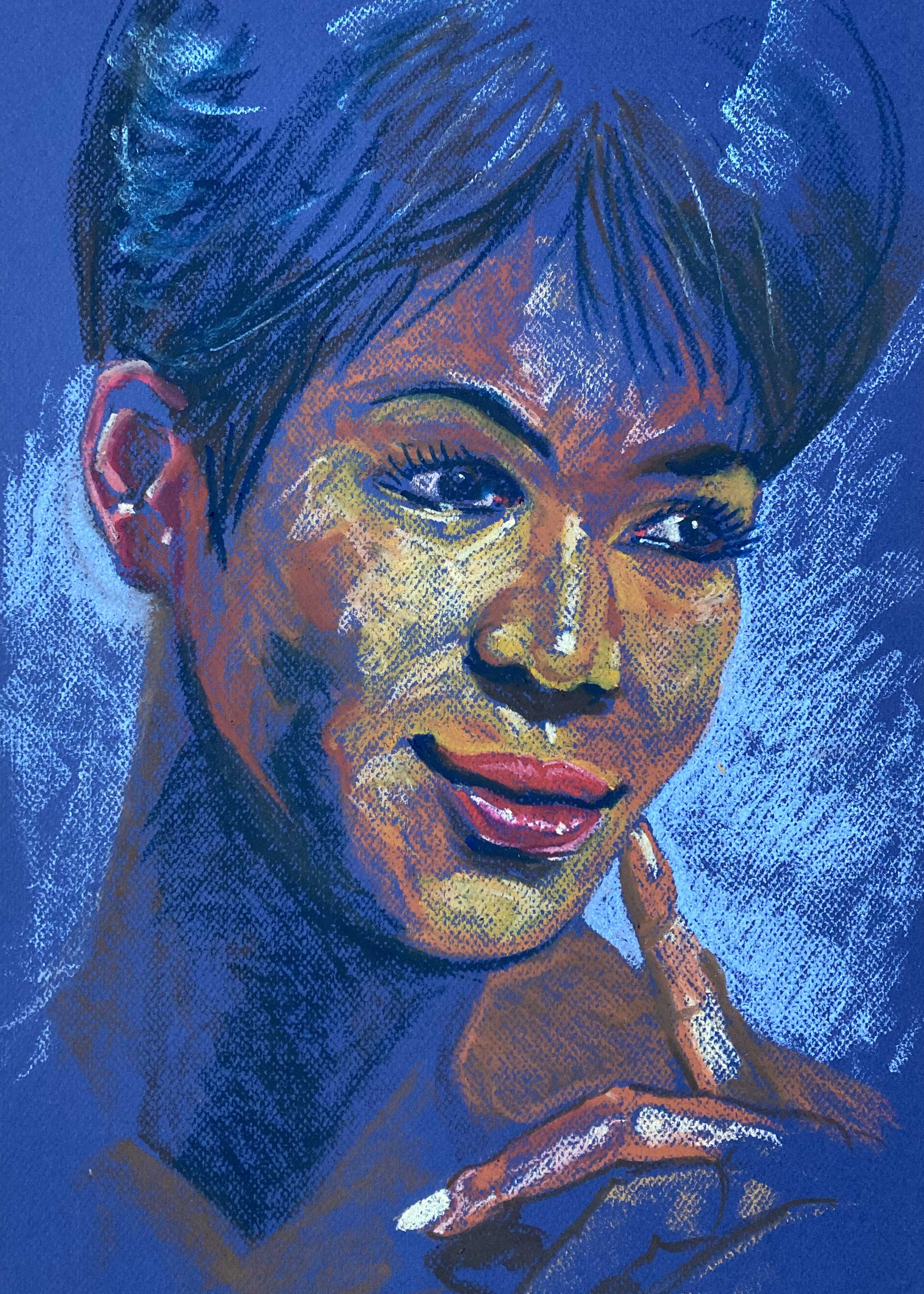 Kunst werk van da:njels: Aretha Franklin - 29,7 x 42 cm - Oliepastel op papier - 2024